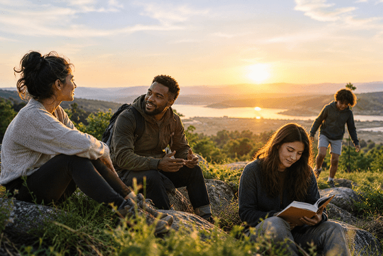 People connecting, reflecting and enjoying life in nature.